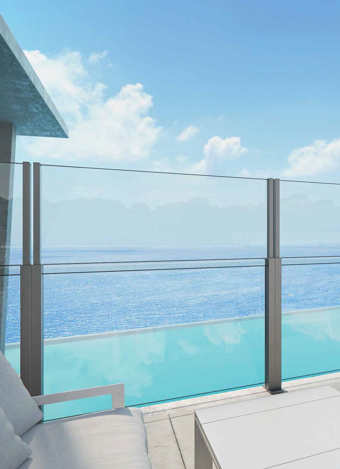 Aluminum railing / glass panel / outdoor / for balconies