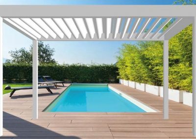 Alu-Floors-Scandinavia Bioclimatic pergola with tilting and retracting louvers automated