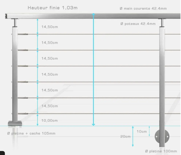 6 STAINLESS STEEL CABLES SQUARE TUBE GUARDRAIL