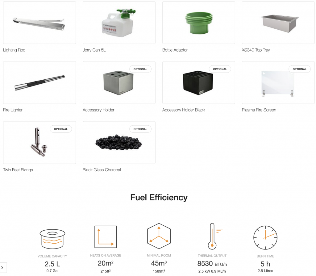 Eigenschaften des XS340 Ecosmart Fire Ethanolbrenners