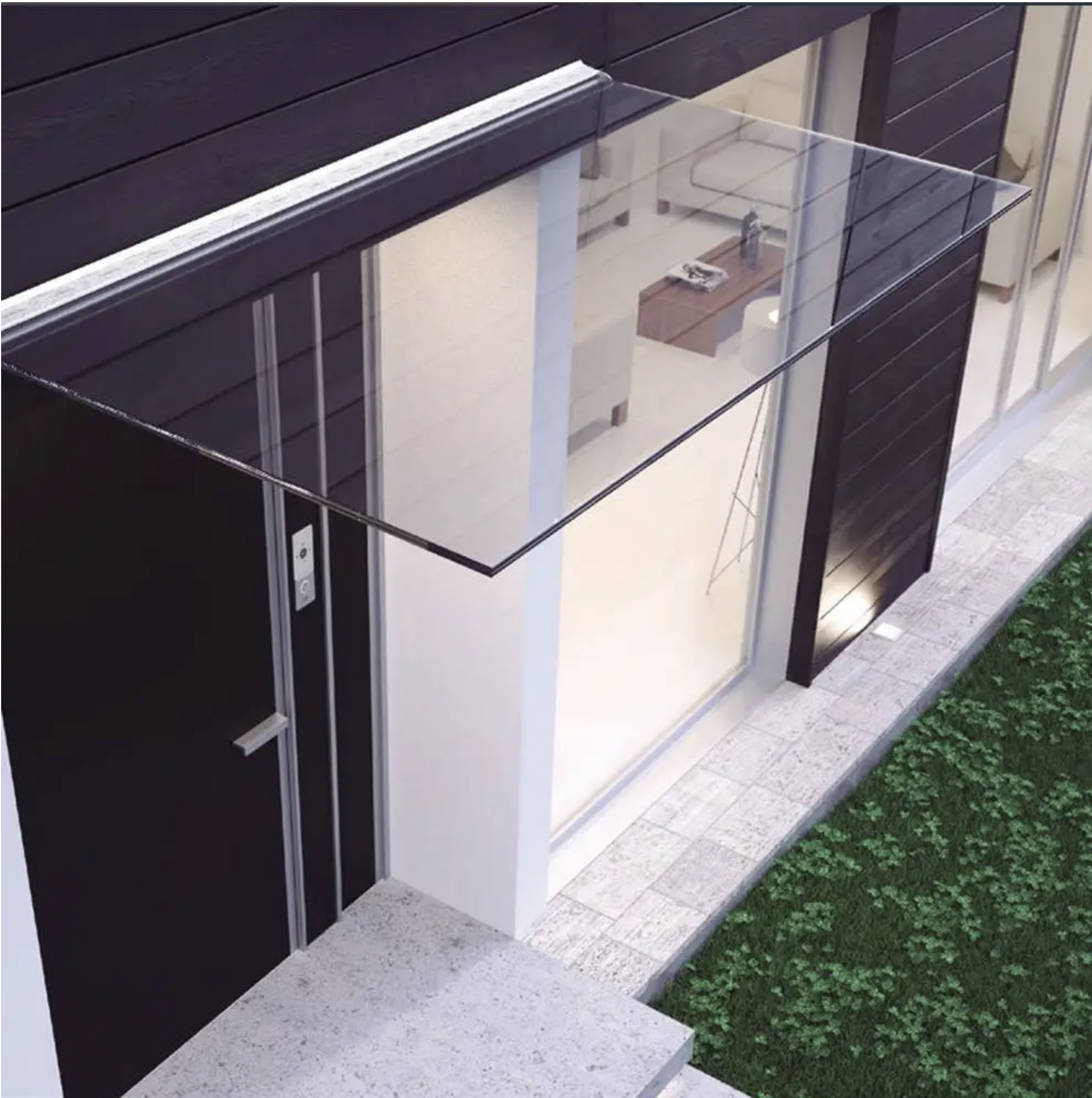 Auvent de porte en verre 200 x 90 cm Auvent porte toit Porte Verre Transparent Verre et acier inoxydable VSG 