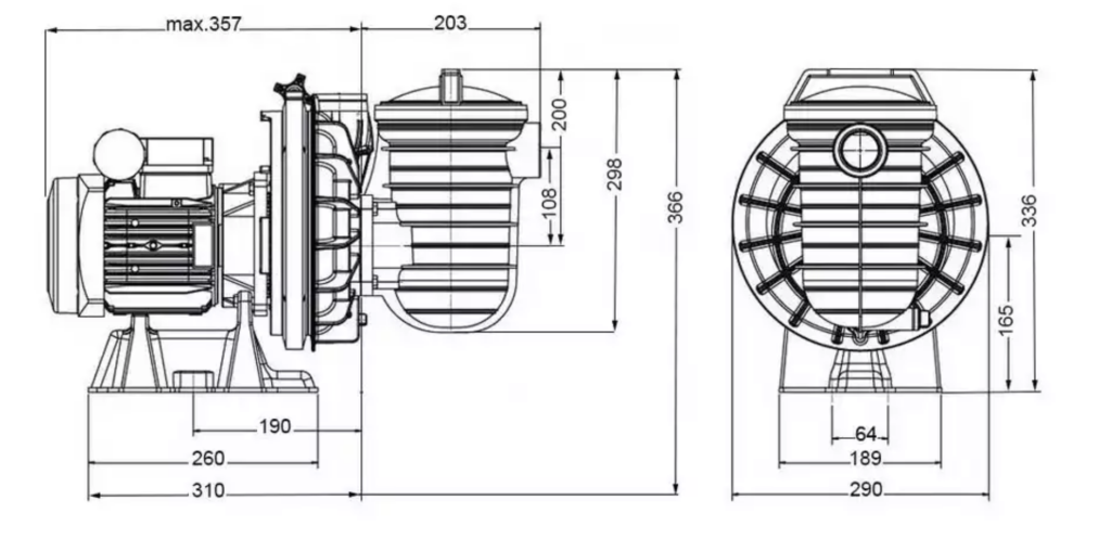 Schwimmbadwasserpumpe STA-RITE - S5P2R - Abmessungen