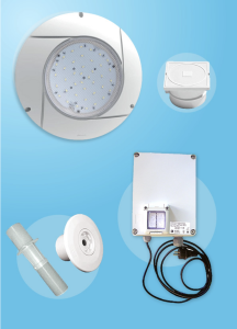 Sett 1 hvit LED-projektor med transformator og kostuttak