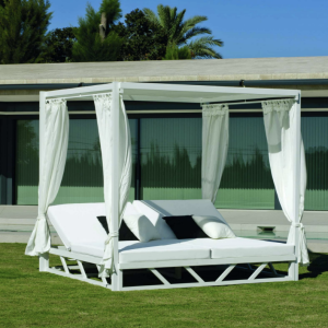 Balinese garden bed BALINESA-210-D-CORTINAS WHITE finish WHITE DRALON fabrics for 2 places