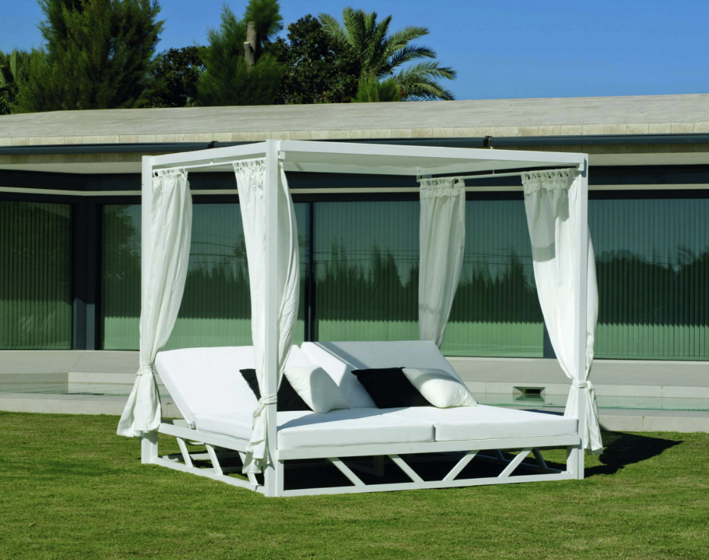 Lit de jardin Balinaise BALINESA-210-D-CORTINAS Finition BLANC Tissus BLANC DRALON de 2 places