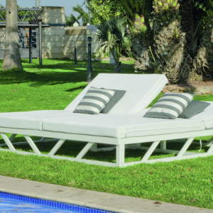 Balinees tuinbed FILIPINAS-210-D WHITE afwerking WHITE DRALON stoffen voor 2 plaatsen