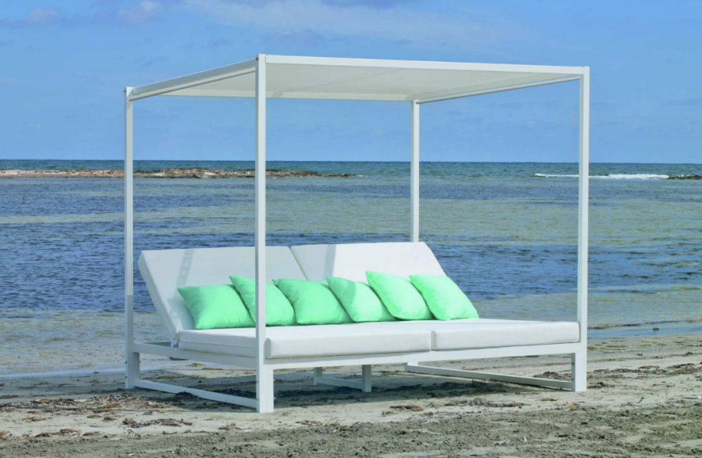 Balinees tuinbed TEXAS-195-SINCORTINAS WHITE afwerking WHITE DRALON stoffen voor 2 plaatsen