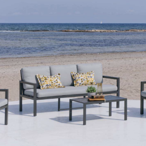 Salon de jardin Sofa MANDALAY- Structure ANTHRACITE Tissus GRIS MARILAND CLAIR DRALON