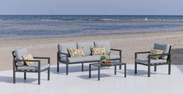 Salon de jardin Sofa MANDALAY- Structure ANTHRACITE Tissus GRIS MARILAND CLAIR DRALON