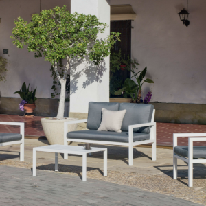 Garden furniture MANDALAY sofa. Structure WHITE Fabric GRAY SARA DRALON 