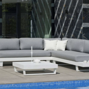 Salon de jardin Sofa MENFIS-7 Finition BLANC Tissus GRIS CLAIR MARILAN DRALON