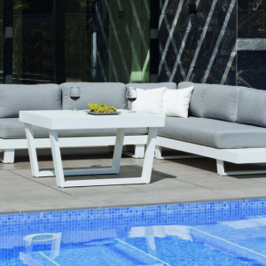 Tuinmeubelen Sofa MENFIS-8 WHITE afwerking LICHTGRIJZE stoffen MARILAN DRALON