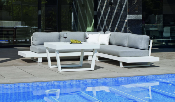 Tuinmeubelen Sofa MENFIS-8 WHITE afwerking LICHTGRIJZE stoffen MARILAN DRALON