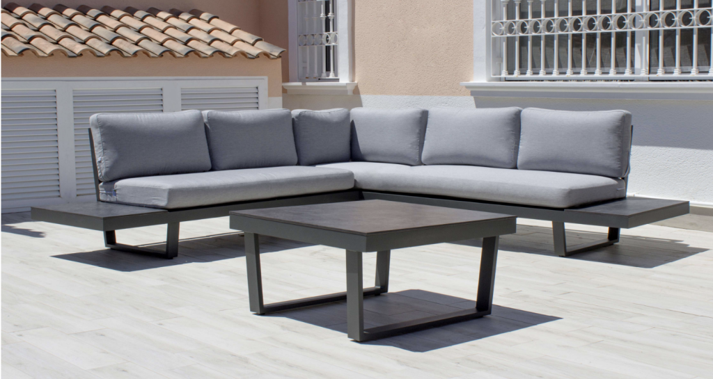 Salon de jardin Sofa MENFIS Structure ANTHRACITE Tissus GRIS MARILAND CLAIR DRALON