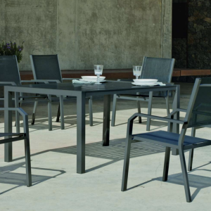 PALMA-220 Garden Dining Set med 6xGEMA-3 ANTRACIT finish MÖRKGRÅ TEXTILENE tyger för 6 platser