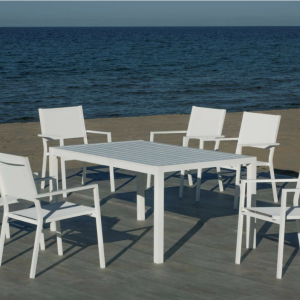 PALMA-220 Garden Dining Set med 6xROMA-3 WHITE Finish TEXTILENE WHITE Tyger för 6 platser