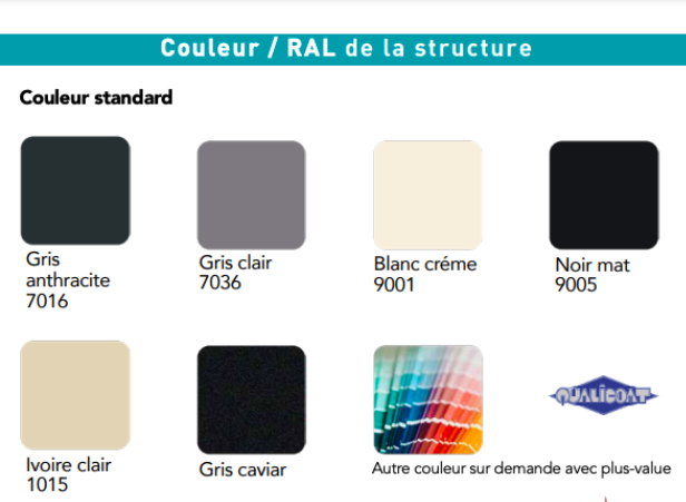 Color: RAL de la estructura de su elección.